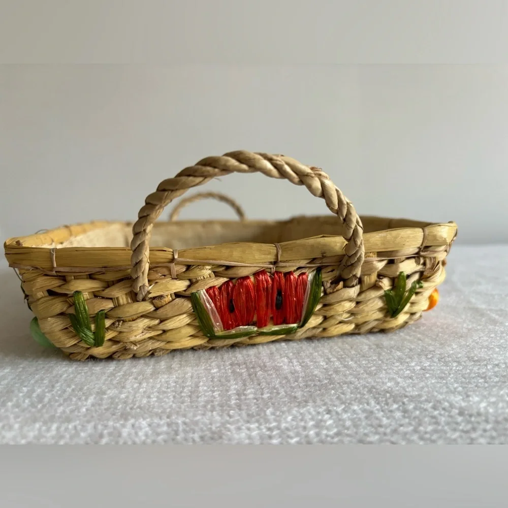 Vintage woven wicker basket tray